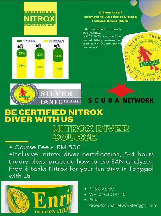 Sign Up for NITROX DIVER COURSE with Us. 
 The 4 hours dry course can be done in…